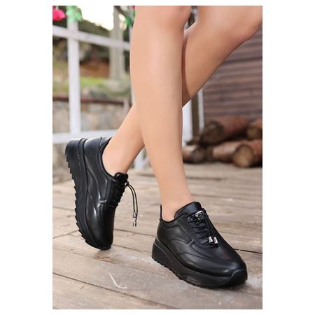 Romy Siyah Cilt  Bağcıklı Spor Ayakkabı