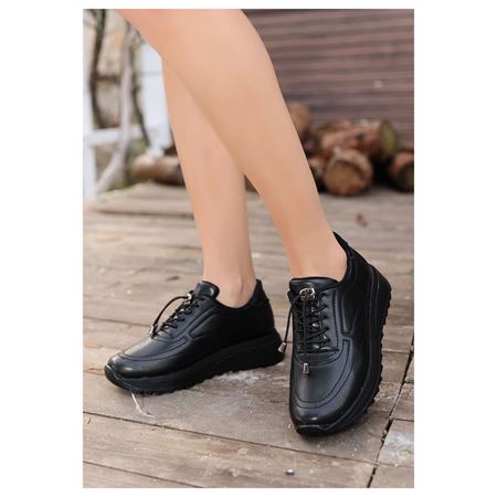 Romy Siyah Cilt  Bağcıklı Spor Ayakkabı