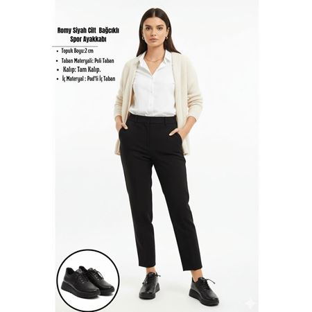 Romy Siyah Cilt  Bağcıklı Spor Ayakkabı