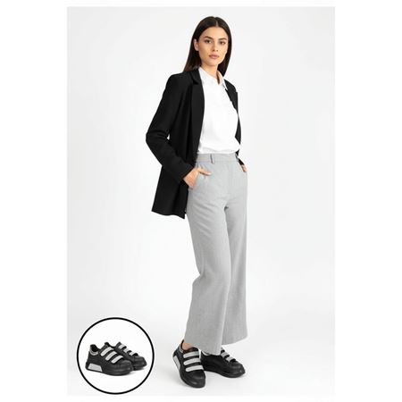 Elika Siyah Cilt Simli Cırt Cırtlı Spor Ayakkabı