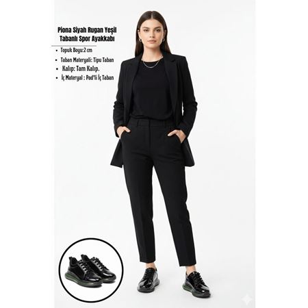 Piona Siyah Rugan Yeşil Tabanlı Spor Ayakkabı