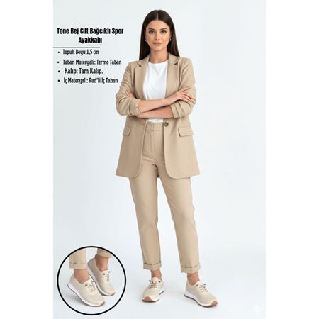 Tone Bej Cilt Bağcıklı Spor Ayakkabı