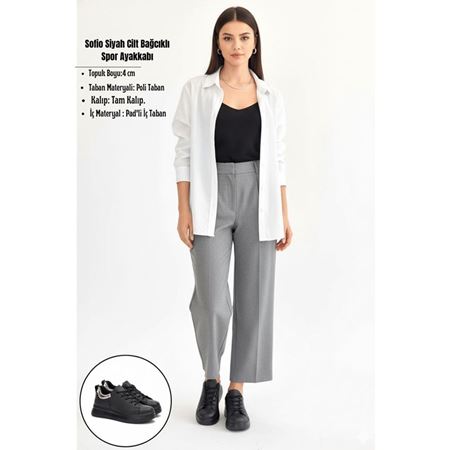 Sofio Siyah Cilt Bağcıklı Spor Ayakkabı