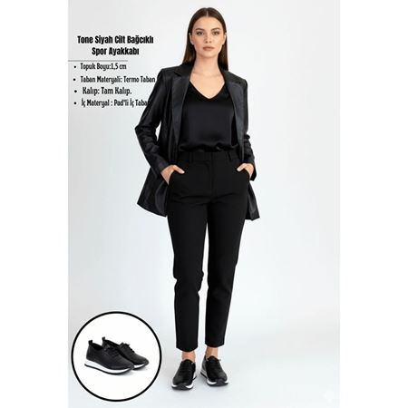 Tone Siyah Cilt Bağcıklı Spor Ayakkabı