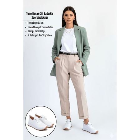 Tone Beyaz Cilt Bağcıklı Spor Ayakkabı