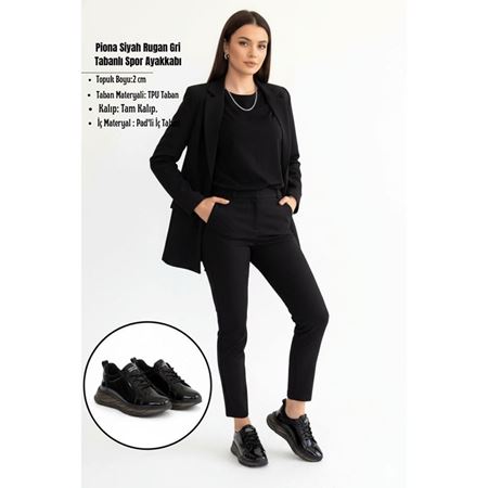 Piona Siyah Rugan Gri Tabanlı Spor Ayakkabı