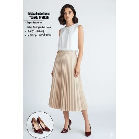 Motya Bordo Rugan Topuklu Ayakkabı