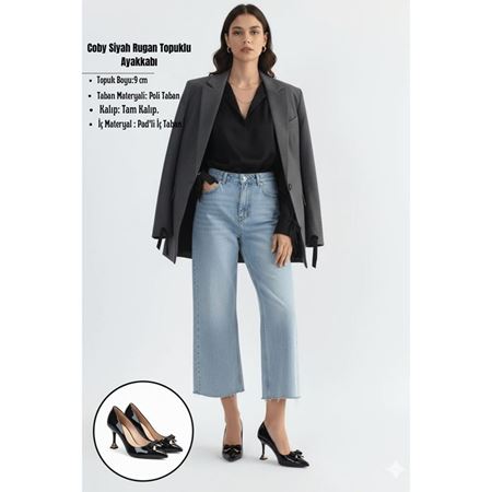 Coby Siyah Rugan Topuklu Ayakkabı