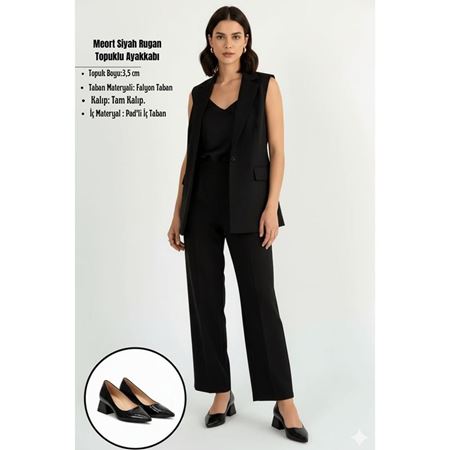 Meort Siyah Rugan Topuklu Ayakkabı