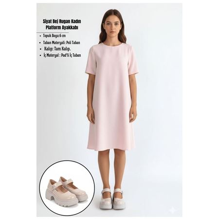 Siyat Bej Rugan Traktör Tabanlı Bantlı Kadın Platform Ayakkabı