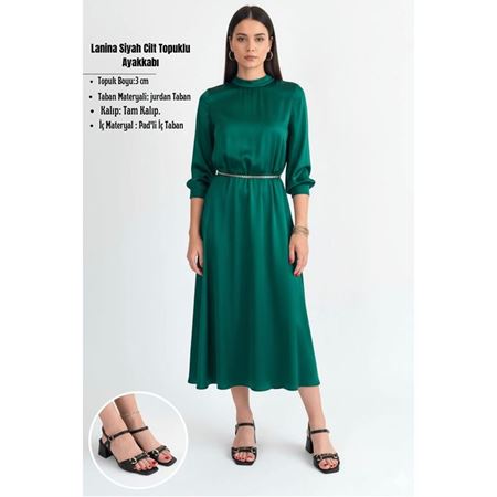 Lanina Siyah Cilt Topuklu Ayakkabı