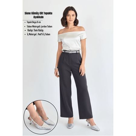 Sione Gümüş Cilt Topuklu Ayakkabı