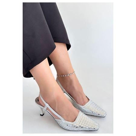 Sione Gümüş Cilt Topuklu Ayakkabı