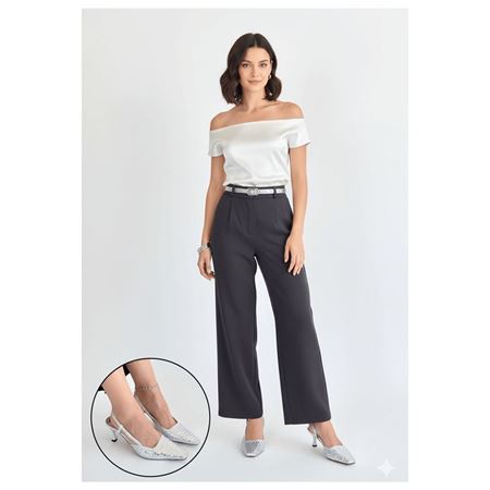 Sione Gümüş Cilt Topuklu Ayakkabı