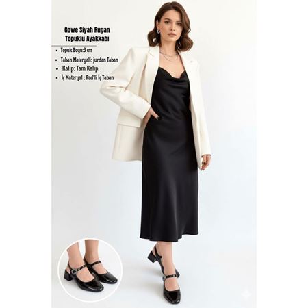 Gowe Siyah Rugan Topuklu Ayakkabı