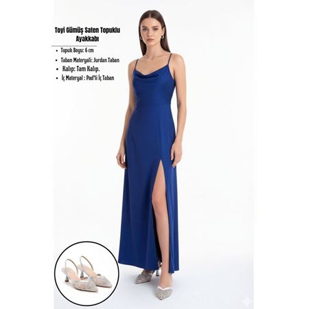 Toyi Gümüş Saten Topuklu Ayakkabı