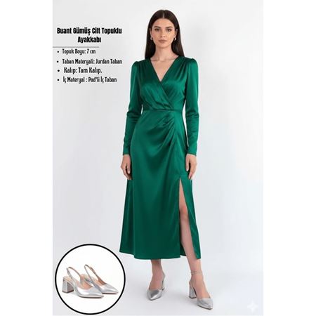 Buant Gümüş Cilt Topuklu Ayakkabı