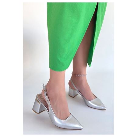 Buant Gümüş Cilt Topuklu Ayakkabı