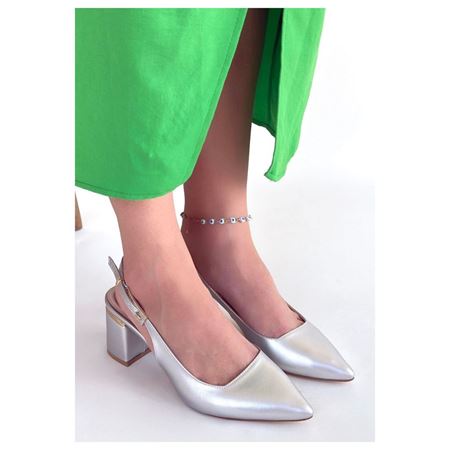 Buant Gümüş Cilt Topuklu Ayakkabı