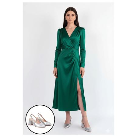 Buant Gümüş Cilt Topuklu Ayakkabı