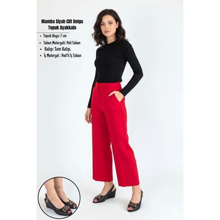 Mamba Siyah Cilt Dolgu Topuk Ayakkabı