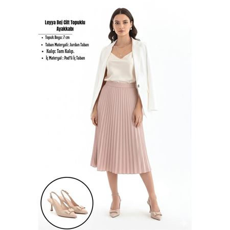 Leyya Bej Cilt Topuklu Ayakkabı