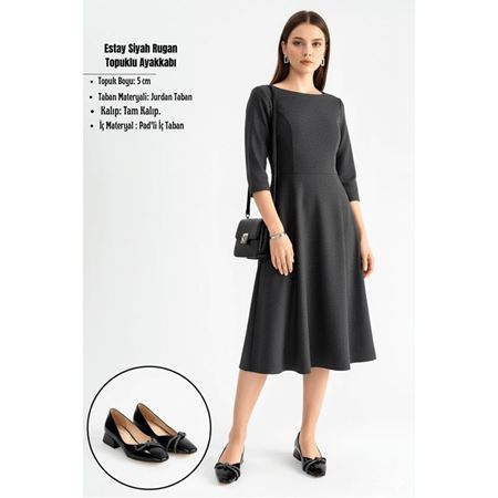 Estay Siyah Rugan Topuklu Ayakkabı