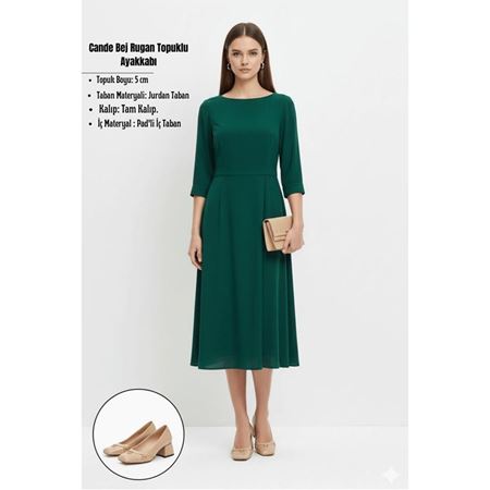 Cande Bej Rugan Topuklu Ayakkabı