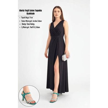 Gloria Yeşil Saten Topuklu Ayakkabı