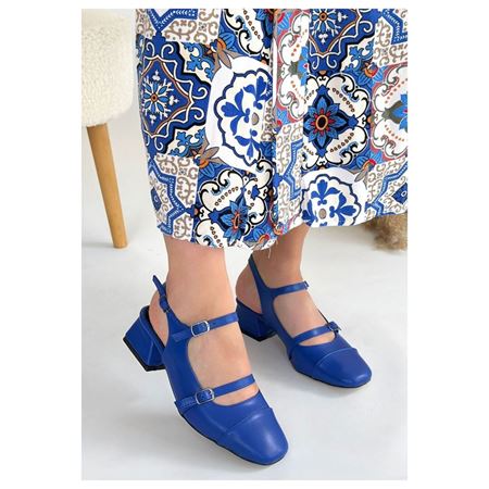 Doran Mavi Cilt Topuklu Ayakkabı
