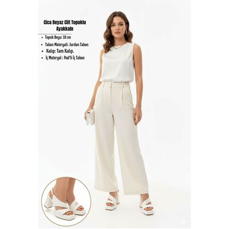 Cica Beyaz Cilt Topuklu Ayakkabı