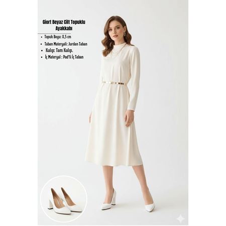 Giort Beyaz Cilt Topuklu Ayakkabı