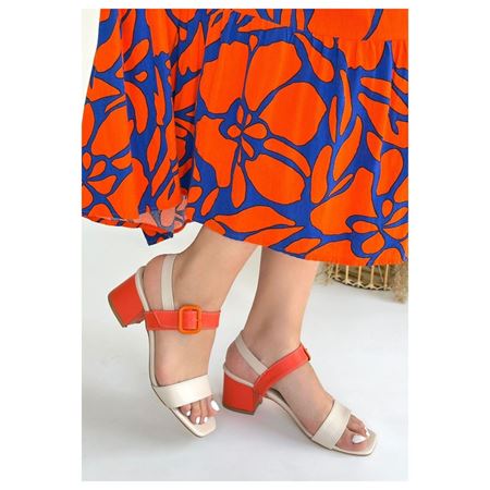 Year Bej Cilt Turuncu Detaylı Turuncu Topuklu Topuklu Ayakkabı