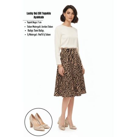 Lucky Bej Cilt Topuklu Ayakkabı