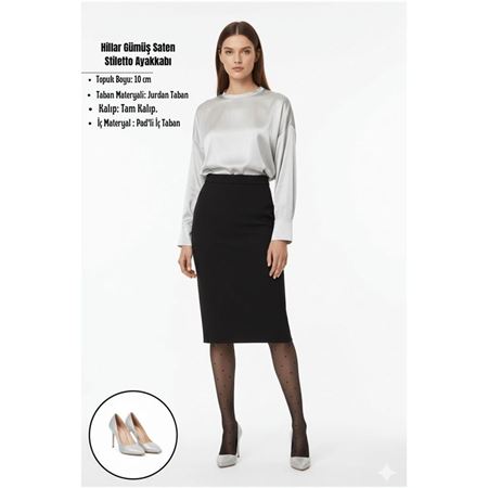 Hillar Gümüş Saten Stiletto Ayakkabı
