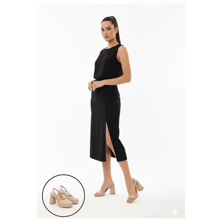 Mety Bej Cilt Topuklu Ayakkabı