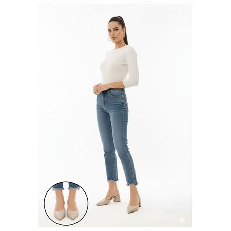 Jenti Bej Cilt Topuklu Ayakkabı