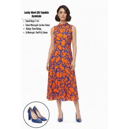 Lucky Mavi Cilt Topuklu Ayakkabı