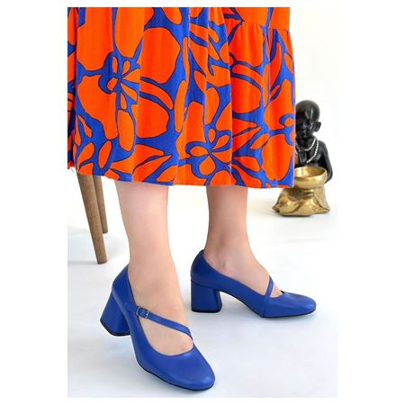 Kier Mavi Cilt Topuklu Ayakkabı