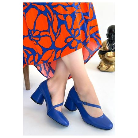 Kier Mavi Cilt Topuklu Ayakkabı