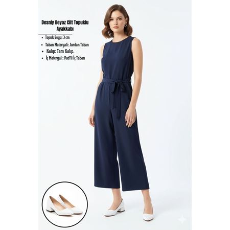 Desniy Beyaz Cilt Topuklu Ayakkabı