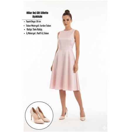 Hillar Bej Cilt Stiletto Ayakkabı