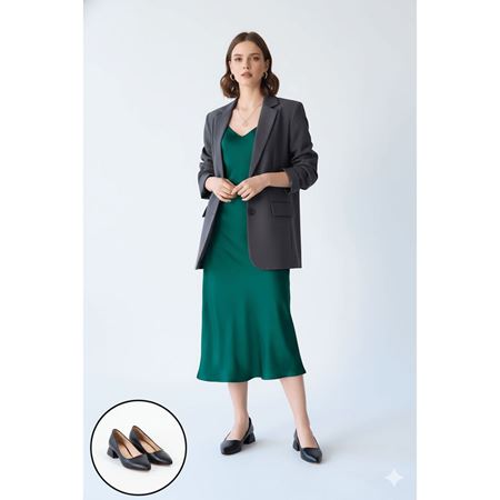 Desniy Siyah Cilt Topuklu Ayakkabı