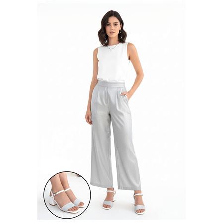 Feori Beyaz Cilt Simli Tek Bant Topuklu Ayakkabı