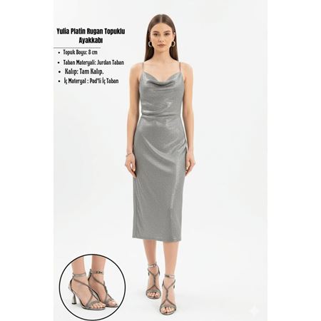 Yulia Platin Rugan Topuklu Ayakkabı