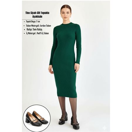 Tino Siyah Cilt Topuklu Ayakkabı