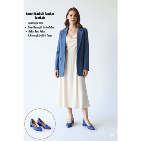 Desniy Mavi Cilt Topuklu Ayakkabı