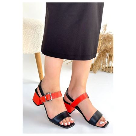 Year Siyah Cilt Turuncu Detaylı Topuklu Ayakkabı