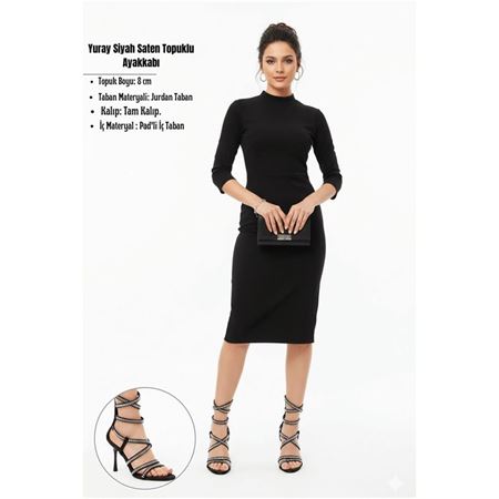 Yuray Siyah Saten Topuklu Ayakkabı