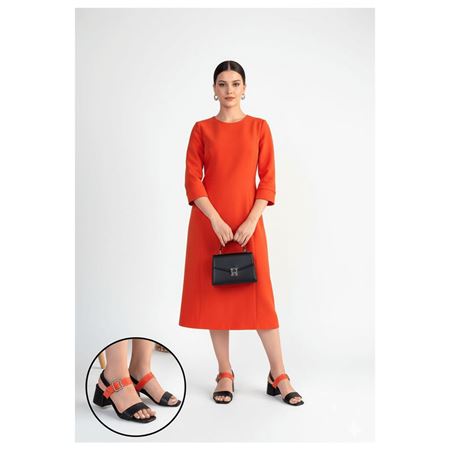 Year Siyah Cilt Turuncu Detaylı Siyah Topuklu Ayakkabı